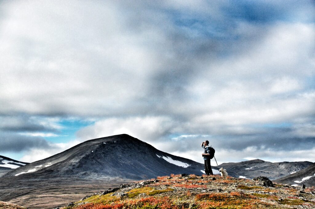 Hans og gardshunden Tessa nyt den fine naturen i heimfjellet ved Brimi Seter ein flott haustdag